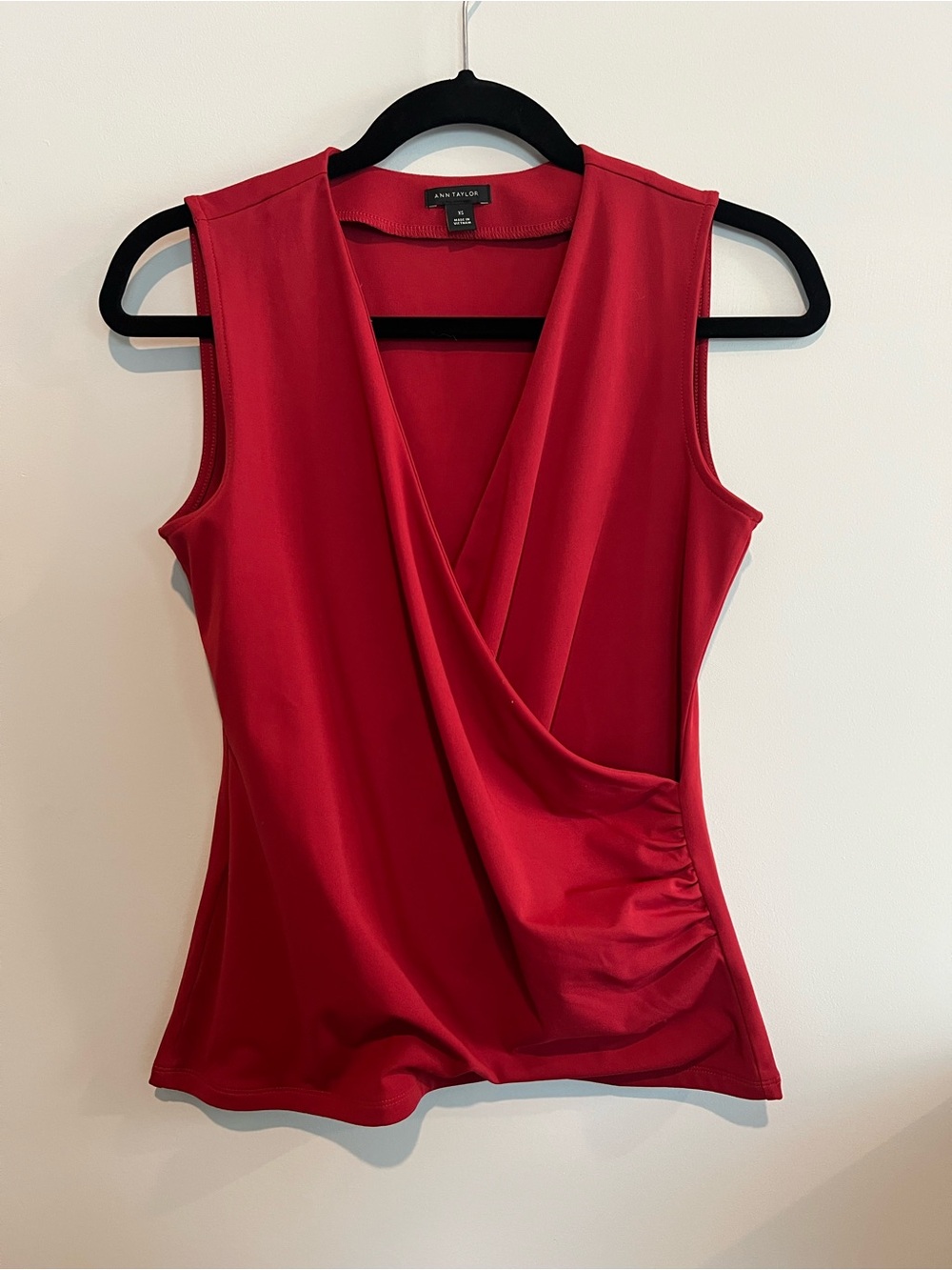 Ann Taylor Red Sleeveless Faux-Wrap Camisole